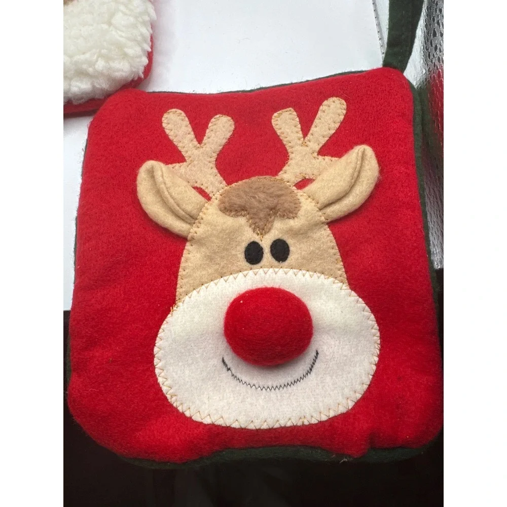 Christmas Pot Holder Set Santa Claus & Reindeer Red Quilted Holiday Kitchen 2pc
